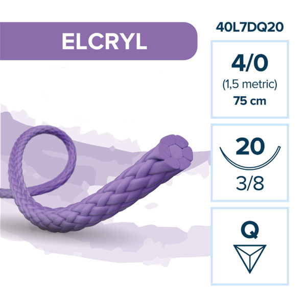 Шовный материал Лактисорб ELCRYL — рассасывающаяся нить 4/0 75 см, обратно-режущая игла 20 мм 3/8, 12 шт - фото 0