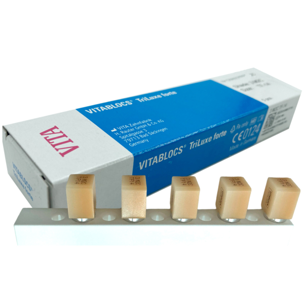 VITABLOCS TriLuxe forte для CEREC/inLab - полихромные блоки из полевого шпата с цветовым переходом, цвет 3M2C, размер TF-14, 5 шт - фото 1