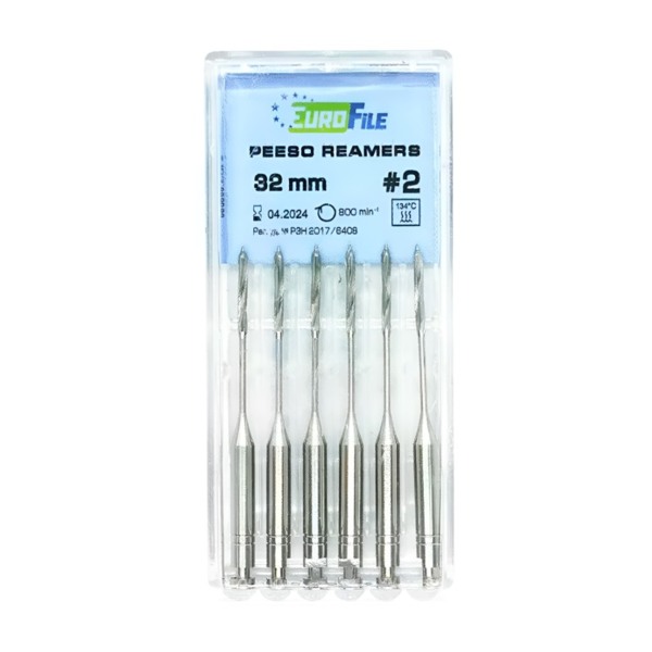 Дрильборы машинные Eurofile Peeso Reamer, для работы с каналом после вскрытия полости, 32 мм, размер 2, сталь, 6 шт - фото 0