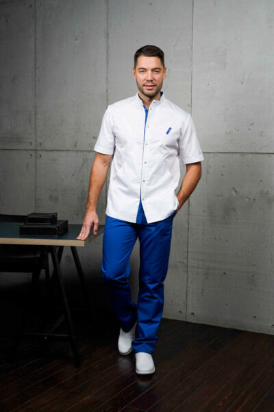 Блуза мужская «Алекс», белая с васильком, 50 - фото 1