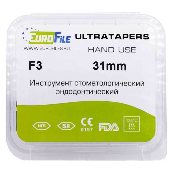 Файлы ручные Eurofile Ultratapers, для обработки корневого канала, 31 мм, №F3, никель-титан, 6 шт - фото 2