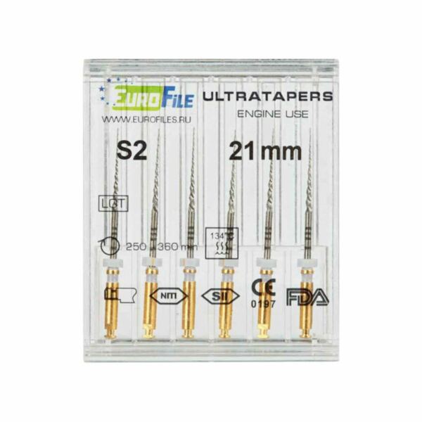 Файлы машинные Eurofile Ultratapers, для препарирования каналов, 21 мм, №S2, никель-титан, 6 шт - фото 1