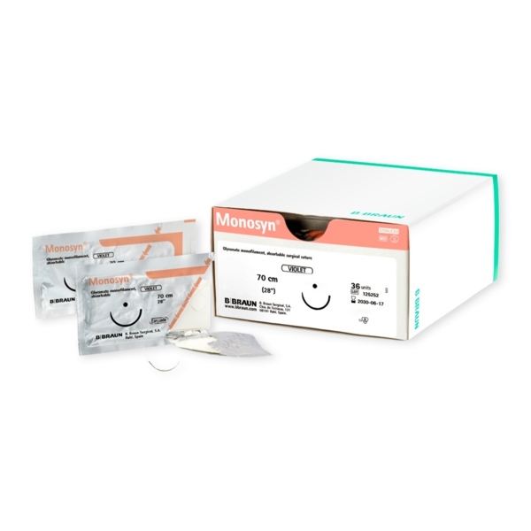 Шовный материал B.Braun Моносин, рассасывающаяся мононить, 6/0 70 см, колющая игла 13 мм 1/2, фиолетовый, 36 шт - фото 0