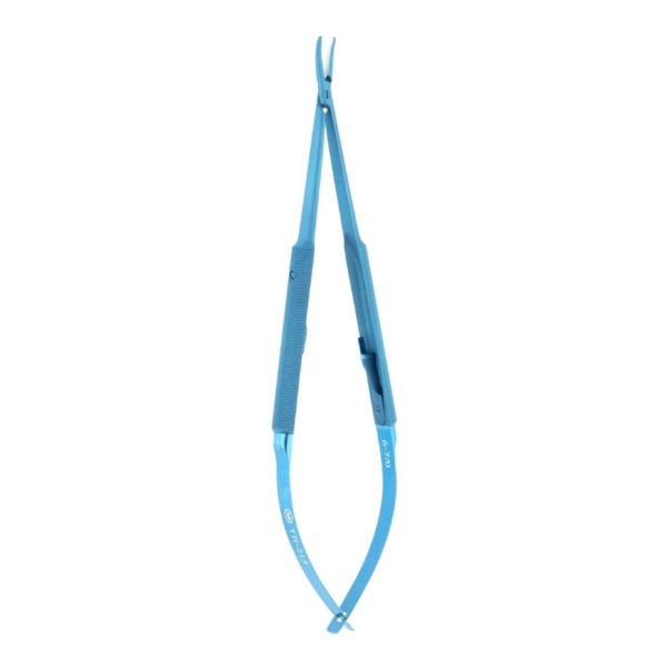 Иглодержатель Микрохирургические технологии, микрохирургический, титановый, для иглы 6/0, 7/0, изогнутый, ручка S=8 мм, B=1,0 мм, L=160 мм, замок U, 1 шт - фото 0