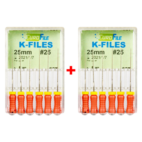 Файлы ручные Eurofile H-Files, для расширения и выравнивания корневого канала, 25 мм, №25/.02, сталь, 6 шт х 2 - фото 0