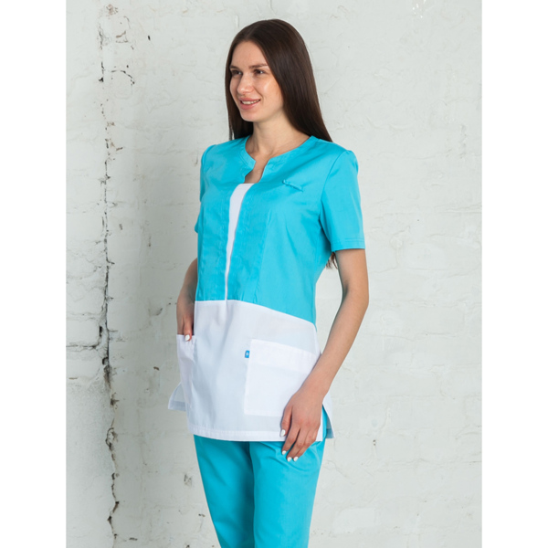 Блуза медицинская женская White Wears «Натали», белый/голубой, 50 - фото 0