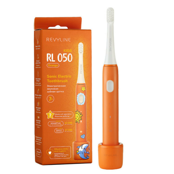 Детская электрическая звуковая зубная щётка Revyline RL 050 Kids, оранжевый - фото 0