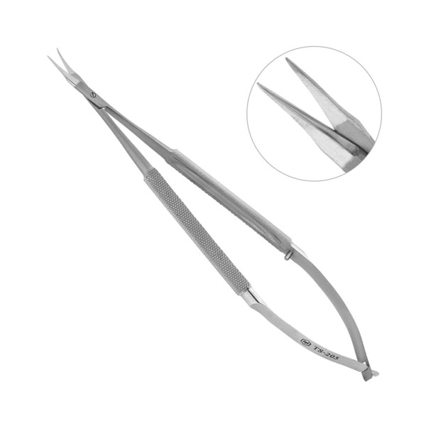 Ножницы микрохирургические, плавноизогнутые, остроконечные, лезвия изогнуты по радиусу вверх, длина 165 мм - фото 0