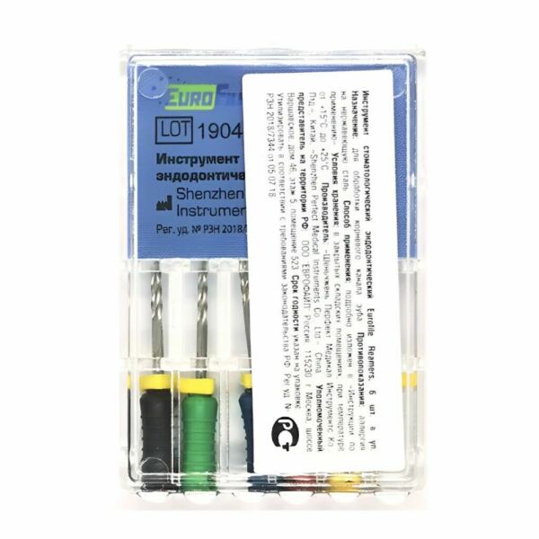 Дрильборы ручные Eurofile Reamers, для прохождения и расширения корневых каналов, 25 мм, №45-80, сталь, 6 шт - фото 1
