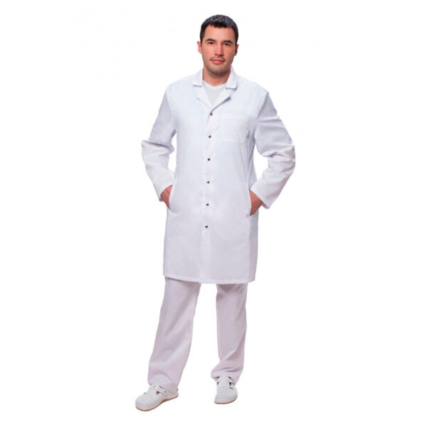 Халат медицинский мужской Doctor Big 510-1 Satory, длинный рукав, на кнопках, белый, 46 - фото 0