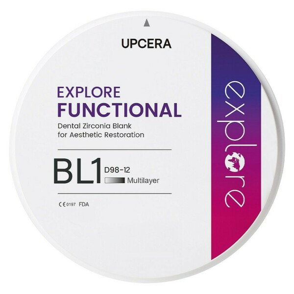 Диск из диоксида циркония Upcera EXPLORE FUNCTIONAL, для CAD/CAM фрезерования, цвет BL1, размер 12, d=98 мм, 1 шт - фото 0