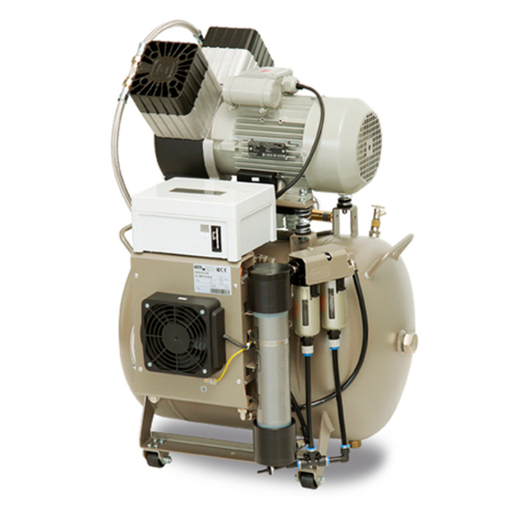 EKOM DK50 2V/50 - безмасляный компрессор для 2-x стоматологических установок без кожуха, без осушителя, с ресивером 50 л - фото 1