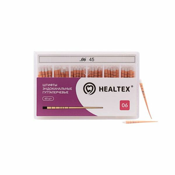 Штифты гуттаперчевые Healtex, для пломбирования корневых каналов, с маркировкой длины, №45/.06, 60 шт - фото 0