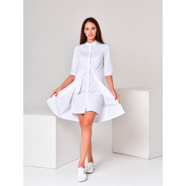 Халат женский с двойной юбкой, белый, 48 - фото 2