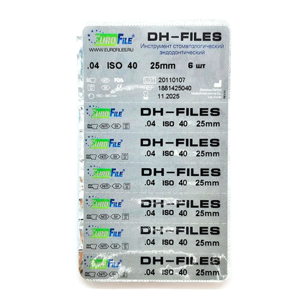 DH-Files - машинные файлы, конус .04, №40, 25 мм, никель-титан, 6 шт - фото 2