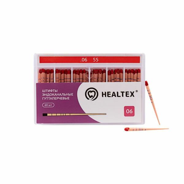 Штифты гуттаперчевые Healtex, для пломбирования корневых каналов, с маркировкой длины, №55/.06, 60 шт - фото 0