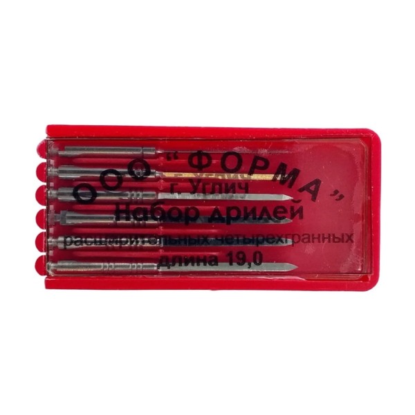 Дриль расширительный ФОРМА ДРЧ, для установки штифтов, четырёхгранный, L=19 мм, набор, сталь, 6 шт - фото 1
