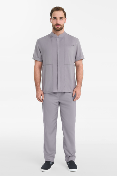 Рубашка мужская на молнии Тезис TZ700, серо-бежевый, 48 - фото 3