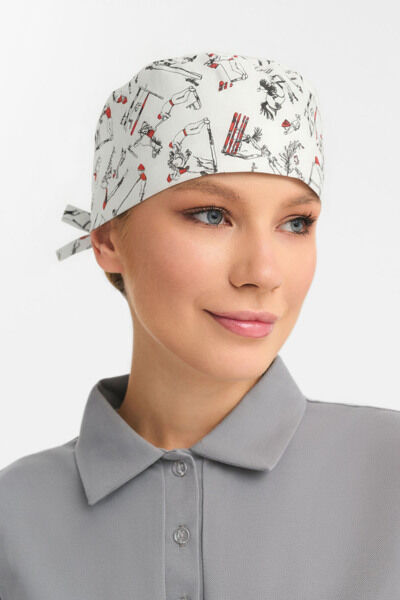 Бандана медицинская Тезис TZ004, принт "Скачки", белый - фото 0