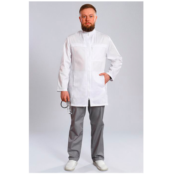 Халат медицинский мужской на молнии, белый, 56 - фото 0