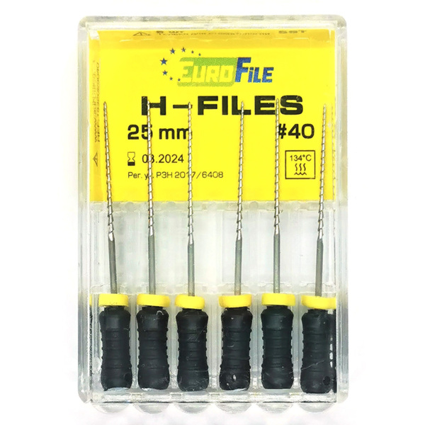 H-Files - ручные файлы, 25 мм, №40, сталь, 6 шт - фото 0