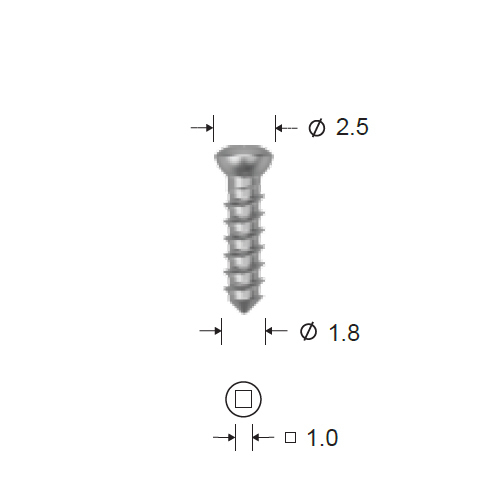Винт самонарезающий, запасной, D (стержня/шляпки)=1.8/2.5 мм, L=5 мм, S=1.0 мм (шлиц-квадрат) - фото 1