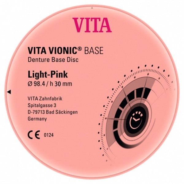 PMMA VITA VIONIC BASE DISC - диск для изготовления окончательных основ зубных протезов, светло-розовый, 98,4х30 мм - фото 0