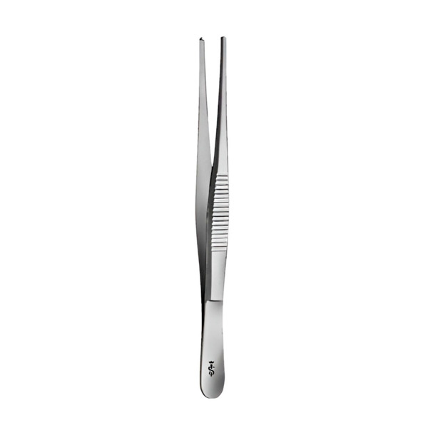 Пинцет хирургический Aesculap, прямой, для фиксации мягких тканей, гладкие зубчики 1х2, L=200 мм, сталь, 1 шт - фото 0