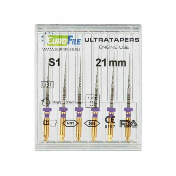 Файлы машинные Eurofile Ultratapers, для препарирования каналов, 21 мм, №S1, никель-титан, 6 шт - фото 1