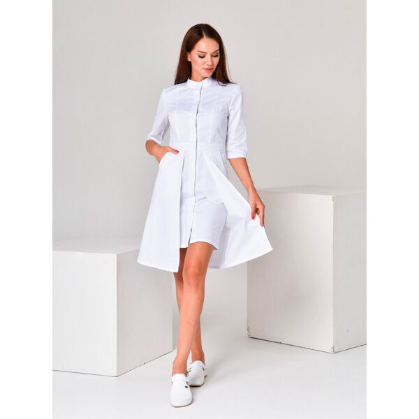 Халат женский с двойной юбкой, белый, 46 - фото 3