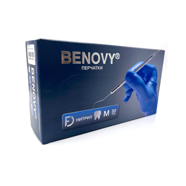 Перчатки одноразовые Benovy Dental Formula, нитриловые, нестерильные, текстурированные, хлорированные, голубые, M, 50 пар - фото 0