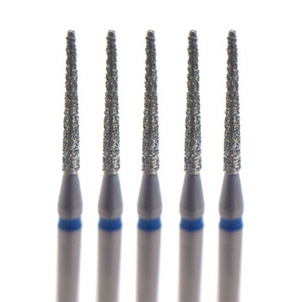 Бор алмазный 858, конус заостренный, тонкий, D=1.0 мм, L=8.0 мм, FG, синий, 5 шт - фото 0