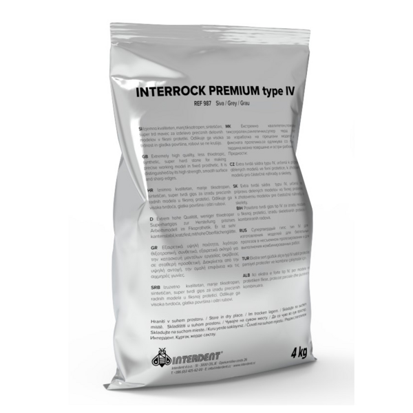 Гипс Interrock Premium, супертвердый, тип IV, серый, мешок 4 кг - фото 0