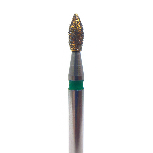 Бор алмазный 831QG, GOLD Line, почка, D=1.4 мм, L=4.0 мм, FG, зеленый - фото 0