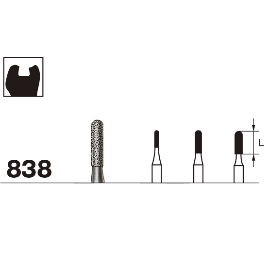 Бор алмазный 838, цилиндр закругленный, D=0.8 мм, L=3.0 мм, FG, синий - фото 1