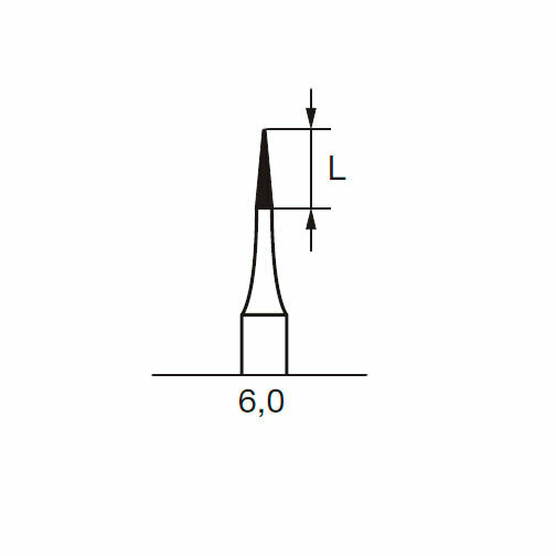 Финишный твердосплавный бор CF 134, конус безопасный конец, D=1.4 мм, L=6.0 мм, FG, белый - фото 1