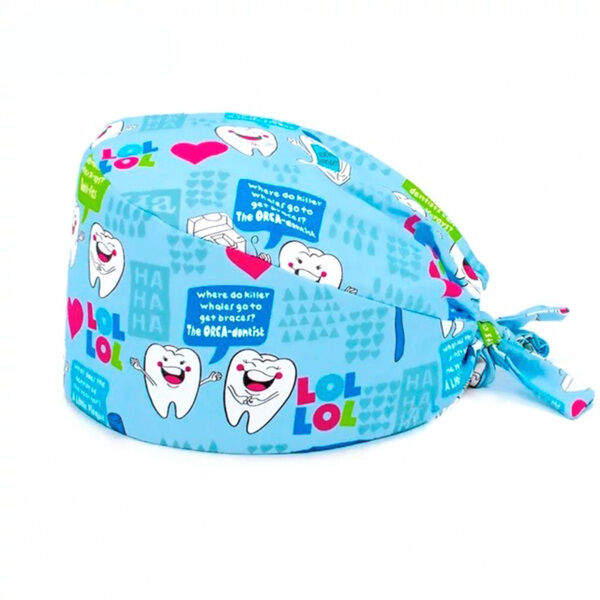 Шапочка медицинская, принт "Зубной смех", голубой - фото 0