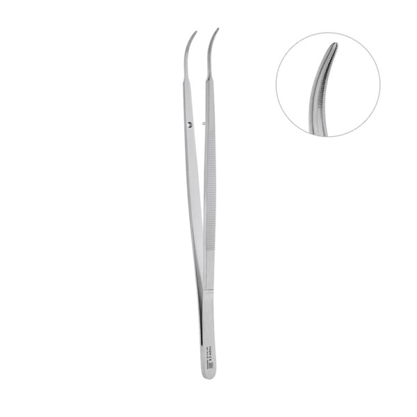 Пинцет хирургический Nopa Instruments Gerald, изогнутый, для фиксации мягких тканей, рифленые зубчики, L=180 мм, сталь, 1 шт - фото 0