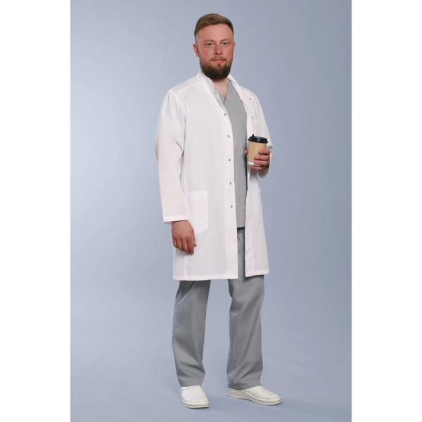 Халат медицинский мужской Doctor Big 550-2 Satory, длинный рукав, на кнопках, белый, 60 - фото 1