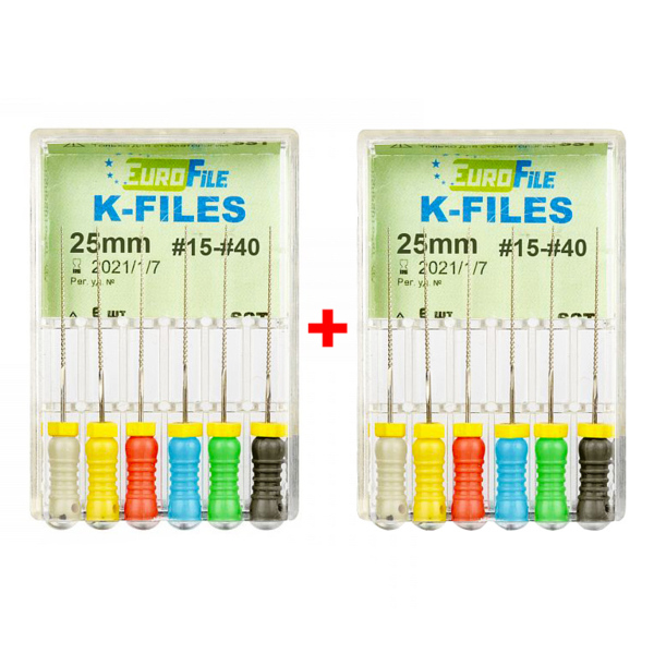 Комплект K-Files - ручные файлы, 25 мм, №15-40, сталь, 2х6 шт - фото 0