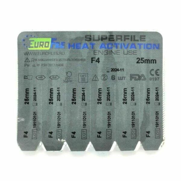 Файлы машинные Eurofile SuperFile Heat Activation, для препарирования каналов, 25 мм, №F4, никель-титан, 6 шт - фото 2