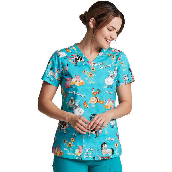 Топ медицинский женский Dickies DK617 с принтом «Домашние животные», бирюзовый, S - фото 3