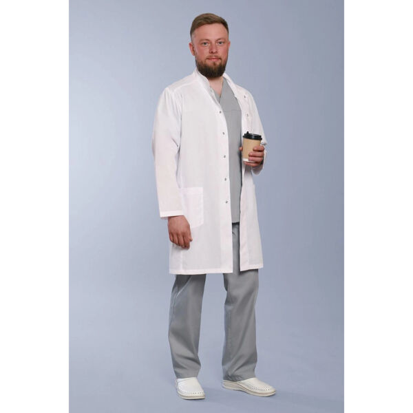 Халат медицинский мужской Doctor Big 550-2 Satory, длинный рукав, на кнопках, белый, 46 - фото 1