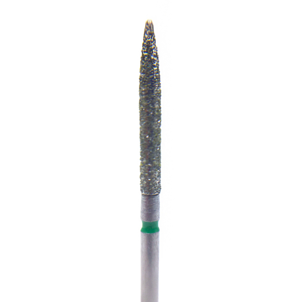 Бор алмазный 863LG, цилиндр заостренный, D=1.6 мм, L=11.5 мм, FG, зеленый, 5 шт - фото 0