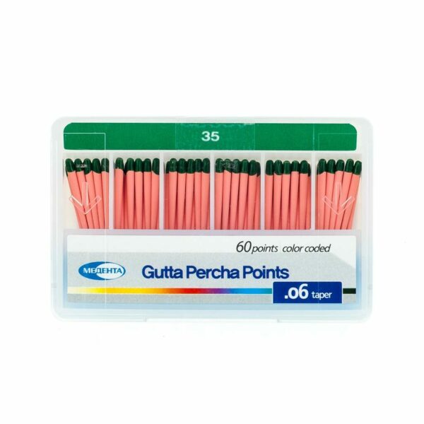 Штифты гуттаперчевые Meta Biomed Медента, для пломбирования корневых каналов, с маркировкой длины, №35/.06, 60 шт - фото 0
