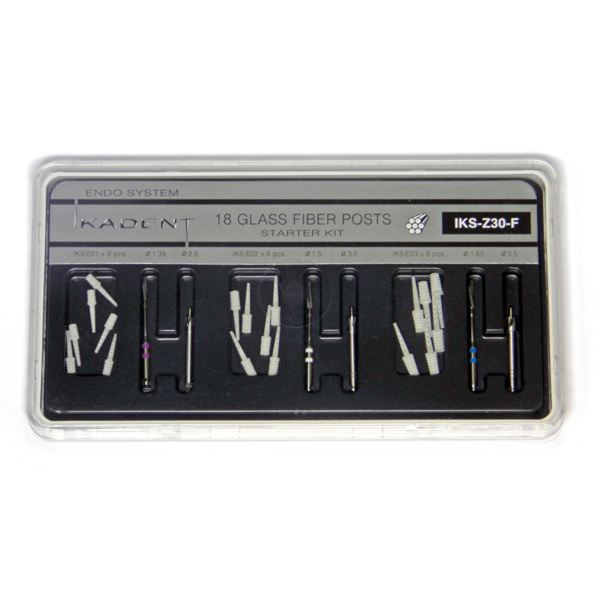 Набор штифтов стекловолоконных внутриканальных Ikadent №E, анкерный, пассивный, для реставрации сильно разрушенных зубов, 18 шт + 6 инструментов - фото 0