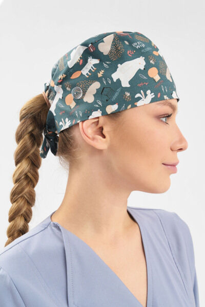 Шапочка медицинская Тезис TZ002, принт "Дикие звери", зеленый - фото 1