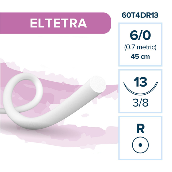 Шовный материал Elemaar ELTETRA, нерассасывающаяся мононить, 6/0 45 см, колющая игла 13 мм 3/8, неокрашенный, 12 шт - фото 0