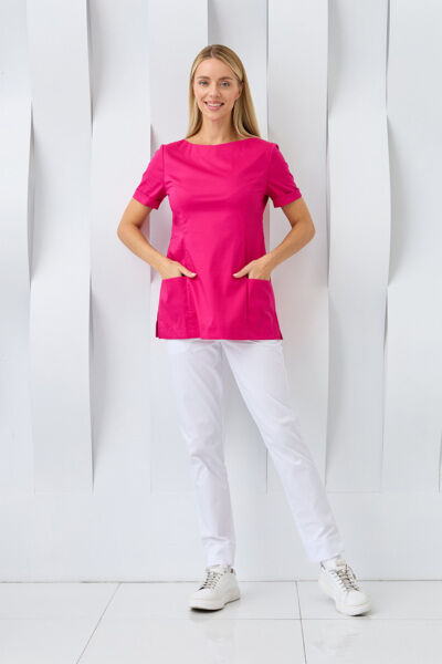 Туника женская Dr. Nice с молнией сзади, короткий рукав, малиновый, 52 - фото 3