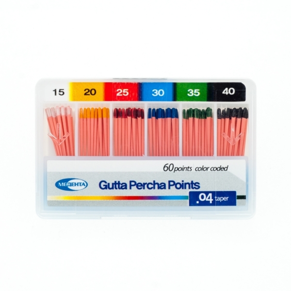 Штифты гуттаперчевые Meta Biomed Медента, для пломбирования корневых каналов, с маркировкой длины, набор №15-40/.04, 60 шт - фото 0